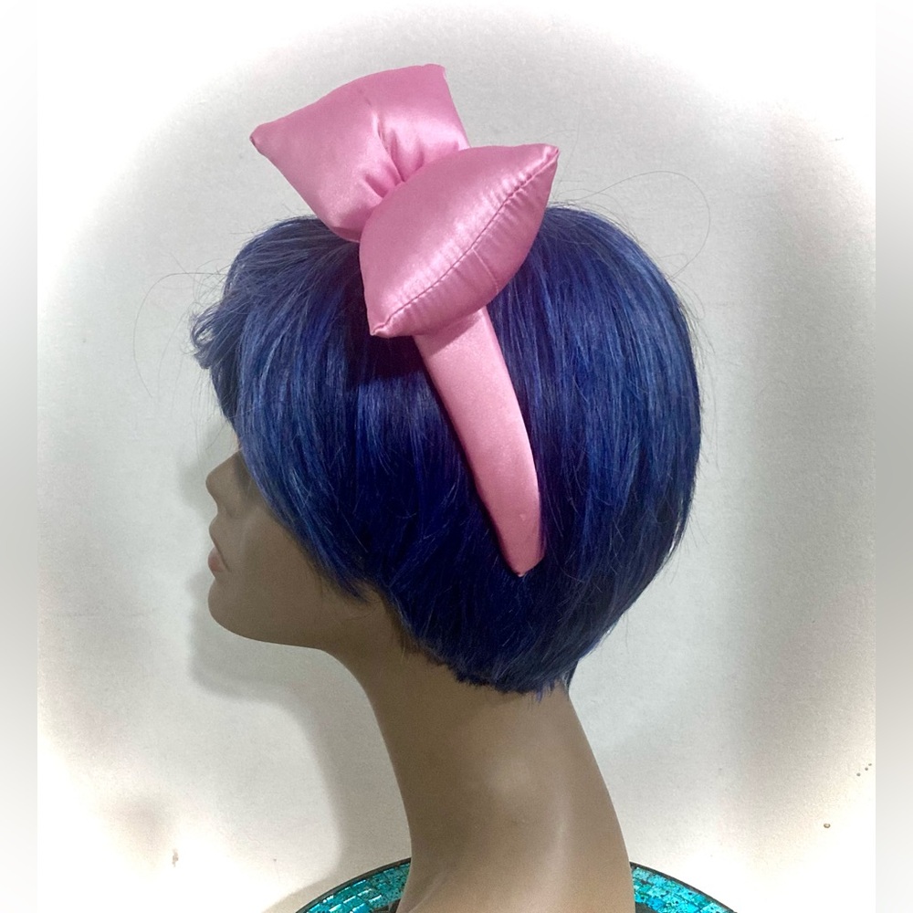 Rare Vintage Pink Silk Satin Padded Headband with Bow - Late 80s to Early 90s